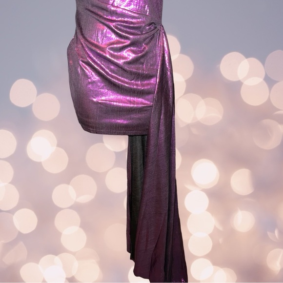 Love And Lemonade Purple One Shoulder Mini Dress W/Train NWT Medium Prom - Picture 13 of 16